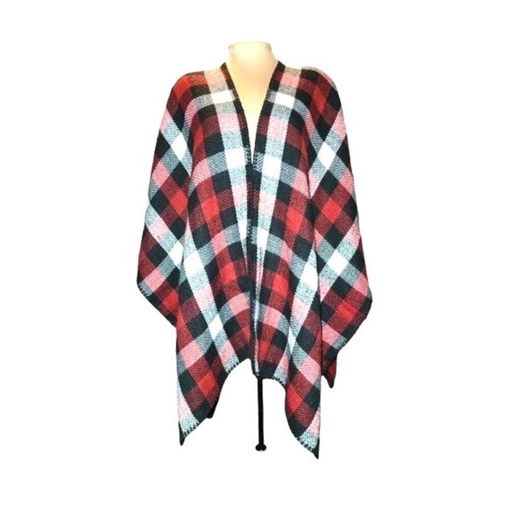 Woolrich Black, White & Red Plaid‎ Wrap Poncho One Size Fits All